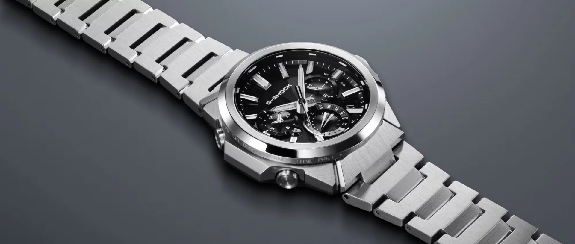 ساعت مچی کاسیو (Casio) مدل جی‌استیل (G-Steel) با بند استیل و صفحه مشکی